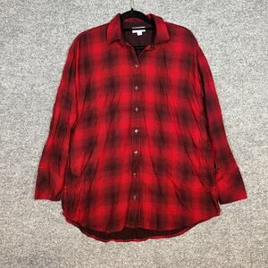 J.Jill Shirt Womens XS Red Plaid‎ Checkered Flannel Oversized Comfort Casual